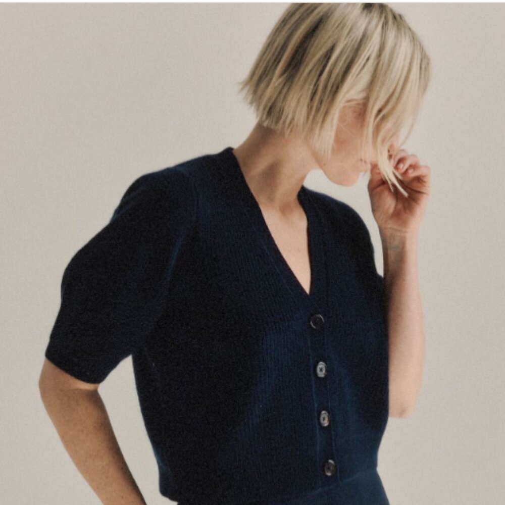 Sister Katie Cameron Short Sleeved Cashmere Cardigan Navy Blue Medium